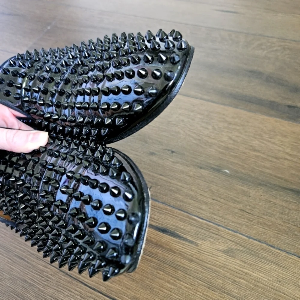 Louboutin Men's Black Dandelion Spikes Flat Patent - Size 45 US 11